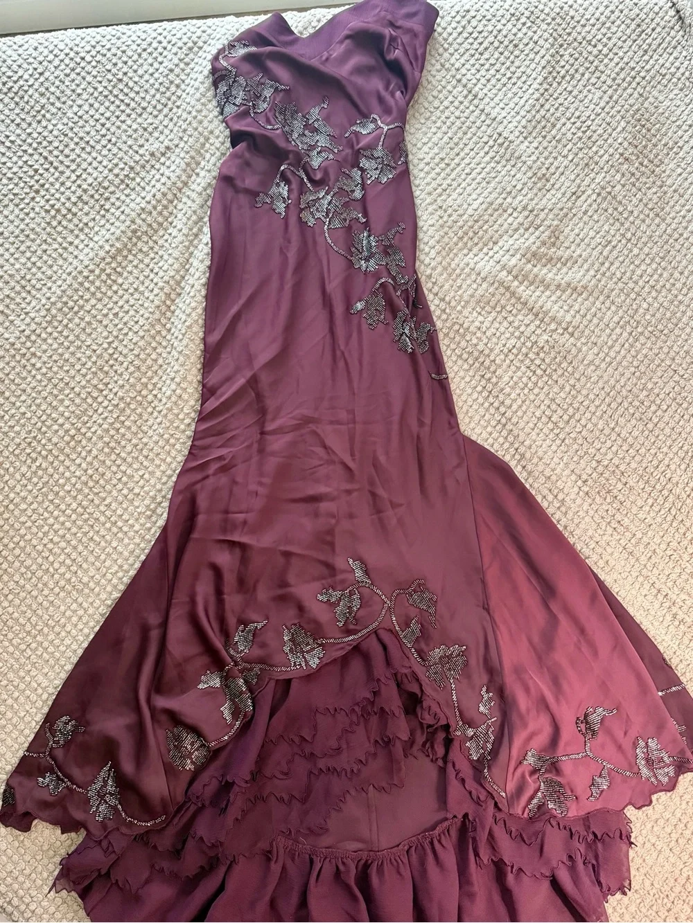 HOUSE OF CB ANASTELLE PLUM HAND BEADED EMBELLISHED SATIN MAXI GOWN SIZE S - Picture 6 of 14